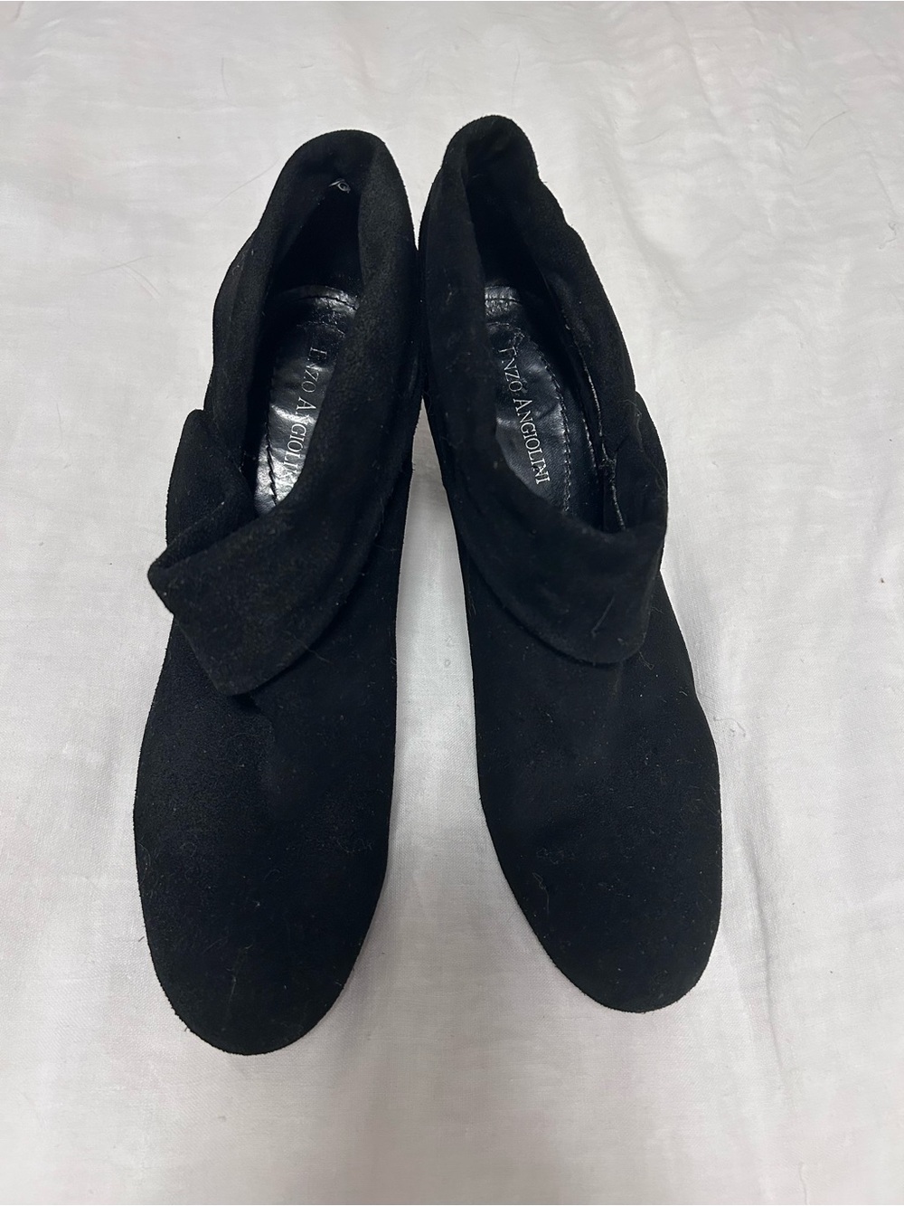 Enzo Angiolini Black Suede Fold-Over Ankle Booties